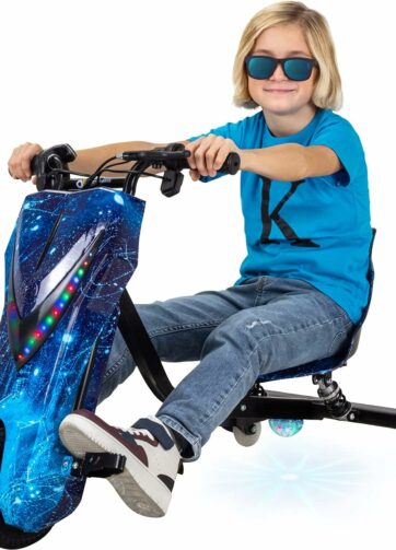 Scooter per Bambini 360 Gradi - Motore Elettrico da 250 Watt - 3 Livelli di Velocità - Illuminazione LED - Sedile Regolabile 8,5