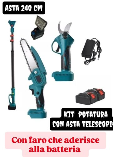 KIT POTATURA MOTOSEGA OLEATORE 6" + CESOIA A BATTERIA CON ASTA TELESCOPICA 240cm