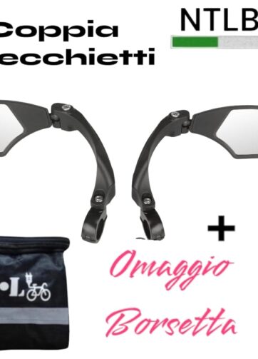 Coppia Specchietti bicicletta bicycle mirror M-Wave f, alloy clamp 22.2mm+OMAGGIO BORSETTA IMPERMEABILE CON PORTA Smartphone