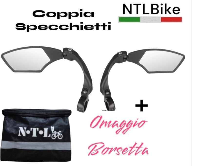 Coppia Specchietti bicicletta bicycle mirror M-Wave f, alloy clamp 22.2mm+OMAGGIO BORSETTA IMPERMEABILE CON PORTA Smartphone